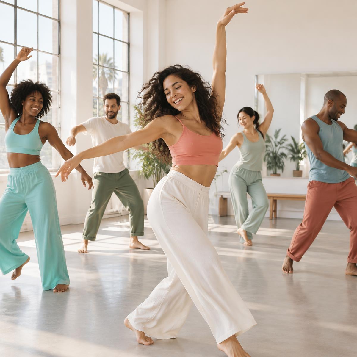 Adults enjoying an expressive dance class